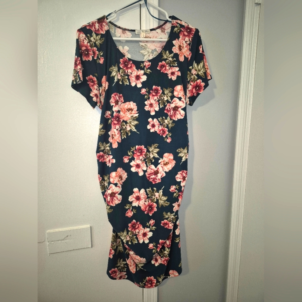Nine Britton Maternity Floral Dress - Navy and Pink